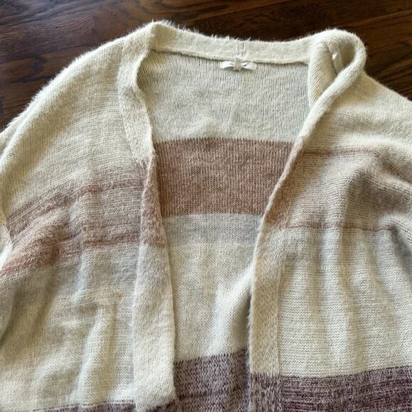 Maurices Plus Size Eyelash Striped Open Cardigan Plus Size 0X Cream Sweater - Picture 3 of 15